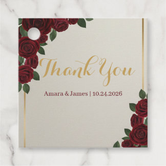 Cadeau Étiquettes de Mariage Rose Bourgogne et Or