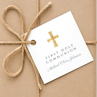 Cadeau Étiquettes de première communion de garçon à croix