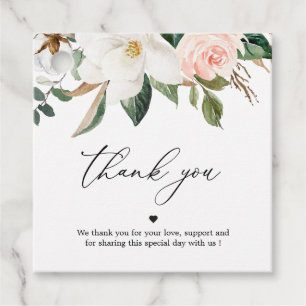 Cadeau Étiquettes de remerciement Magnolia blanc et rose