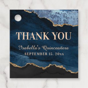 Cadeau Étiquettes de remerciement Quinceañera Marbre Bleu