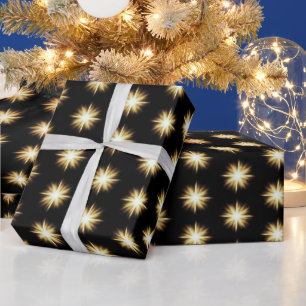 Cadeau Étoile D'Or Flares Sur Papier D'Enveloppement Noir