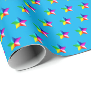 Cadeau étoiles arc-en-ciel sur papier d'emballage aqua
