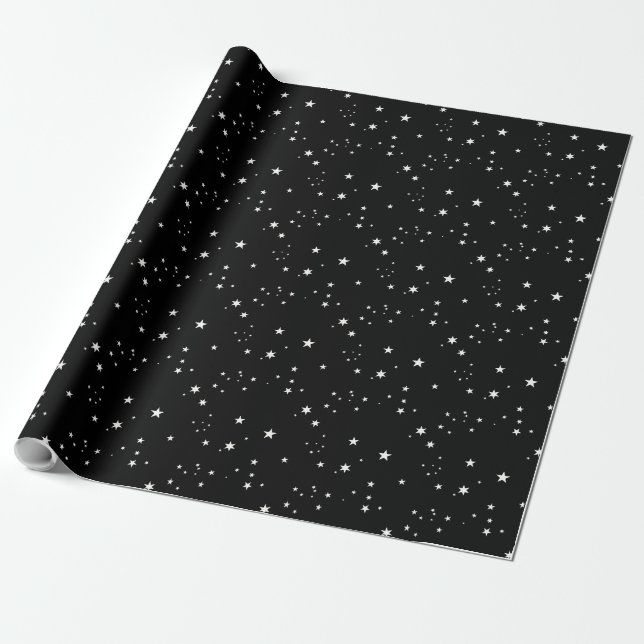 Cadeau Étoiles blanches sur papier d'emballage noir (Déroulé)