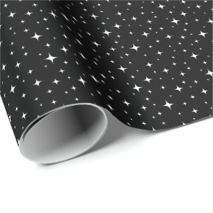 Cadeau Étoiles blanches sur papier d'emballage noir