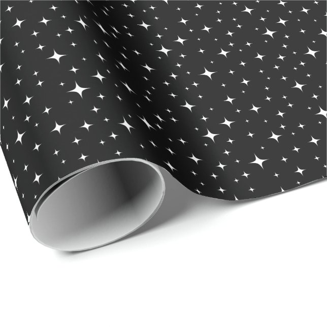 Cadeau Étoiles blanches sur papier d'emballage noir (Coin rond)