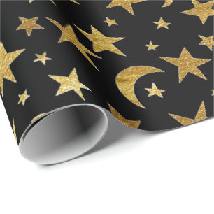 Cadeau Etoiles d'or et papier d'enveloppement de lune