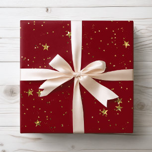 Cadeau Étoiles rouge et or   Papier d'enveloppement céles