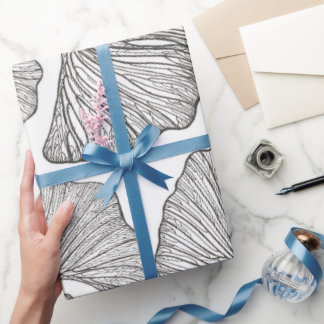 Cadeau Feuille Ginkgo Papier à envelopper. Noir et blanc