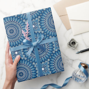 Cadeau Feuilles papier Mandala enveloppant Cercle Bleu