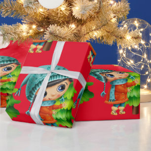 Cadeau Fille de dessin de Noël avec papier d'enveloppemen