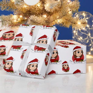 Cadeau Fille de Noël avec papier d'emballage brun ondulé
