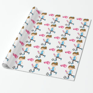 Cadeau Fille jouant le papier d'emballage du football