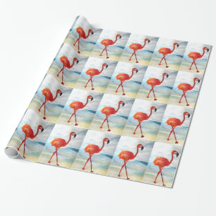 Cadeau Flamant rose rose Aquarelle Papier à enveloppement
