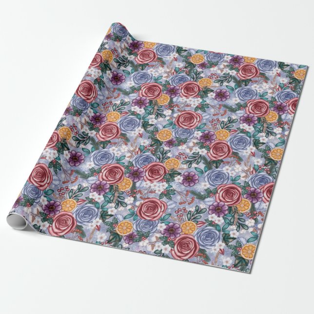Cadeau Fleur d'hiver Yule Papier d'enveloppement de Noël (Déroulé)