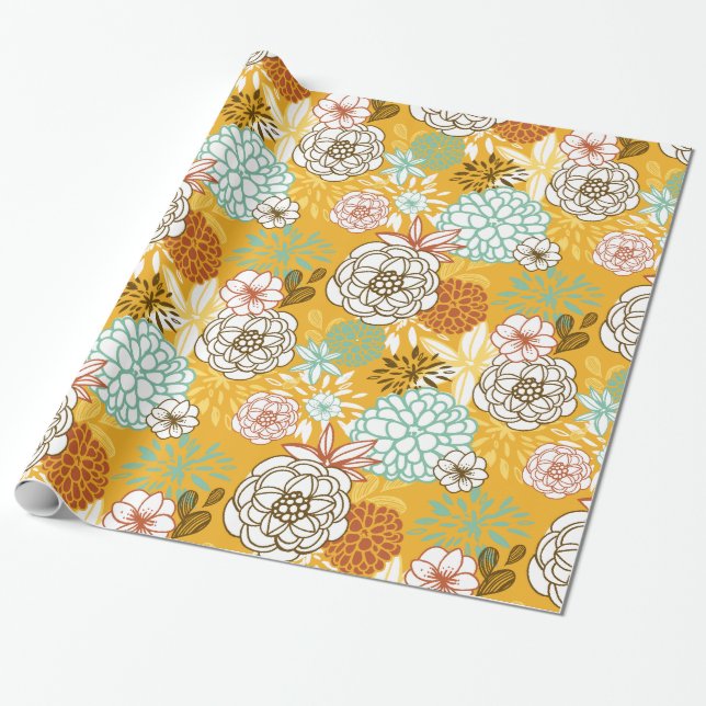 Cadeau Fleurs d'automne et papier d'enveloppement Feuille (Déroulé)