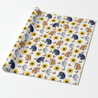 Cadeau Fleurs de soleil et chevaux Papier d'enveloppement