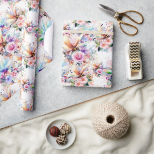 Cadeau Fleurs et libellules enveloppant du papier