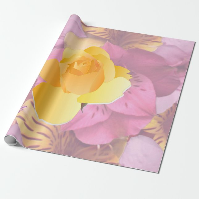 Cadeau Fleurs roses douces Papier à enveloppement rose ja (Déroulé)