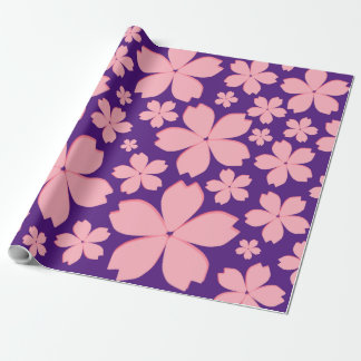 Cadeau Fleurs roses sur papier à envelopper violet