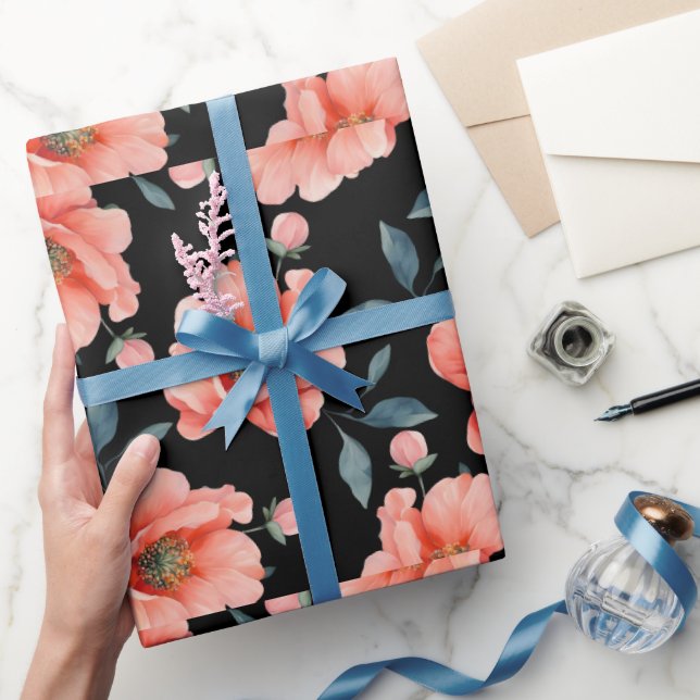 Cadeau Fleurs sur papier d'emballage noir (Cadeaux)