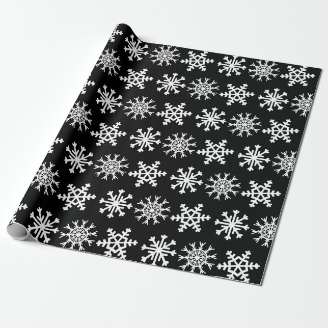 Cadeau Flocon de neige Motif Black Holiday Wrapper Papier (Déroulé)