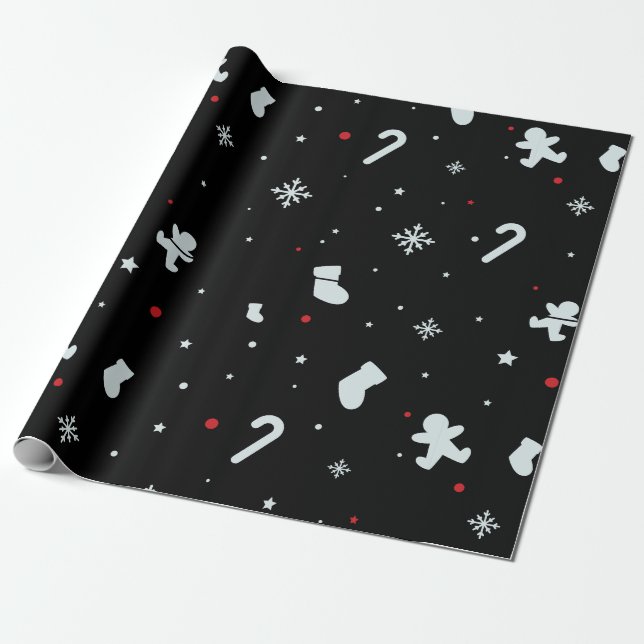 Cadeau flocons blancs papier d'emballage de noël (Déroulé)