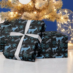 Cadeau flocons de neige cerf noir Papier d'enveloppement