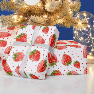 Cadeau Fraises et points papier d'emballage motif