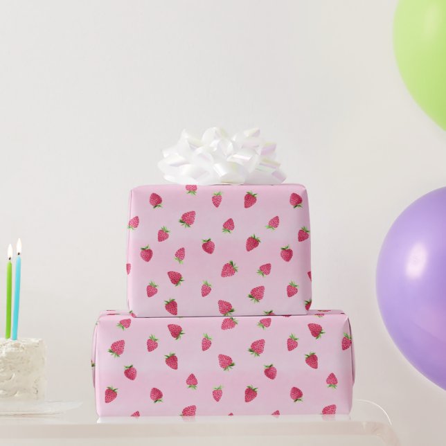 Cadeau Fraises sur papier d'enveloppement d'aquarelle ros (Cadeaux de fête)