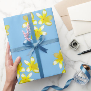 Cadeau Frangipanis Jaune Sur Bleu Bruyant, Papier Envelop