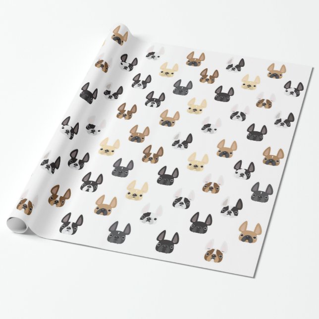 Cadeau Frenchie et papier d'emballage d'amis - blanc (Déroulé)