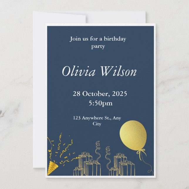 Cadeau Gold Foil et Ballons Invitation d'anniversa (Devant)