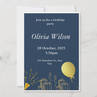 Cadeau Gold Foil et Ballons Invitation d'anniversa