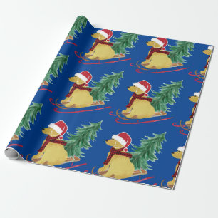 Cadeau Goldendoodle Christmas Sled Blue Wrapper Papier