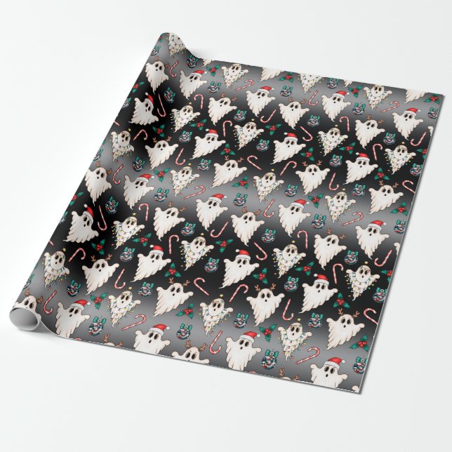 Cadeau Goth Fantôme Papier d'enveloppement de Noël foncé (Déroulé)