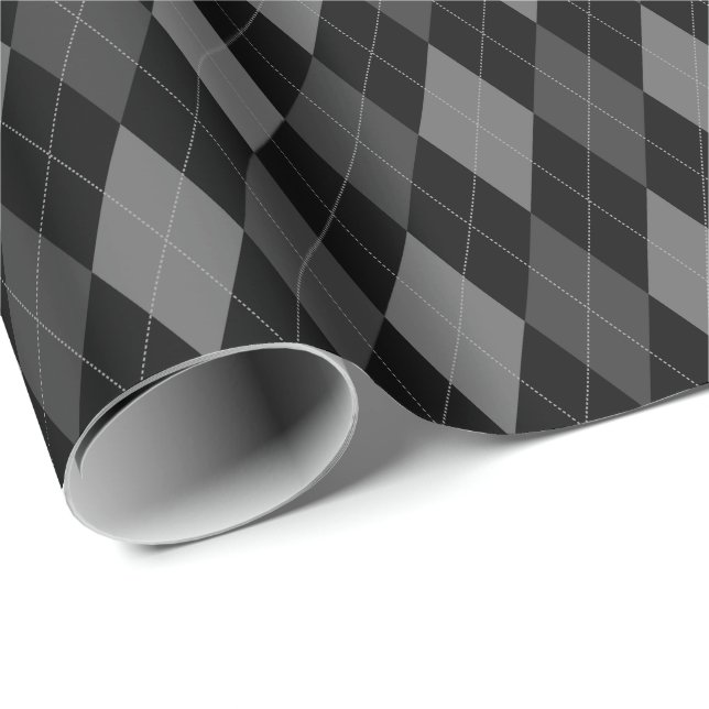 Cadeau Grand papier d'emballage Argyle gris et noir (Coin rond)