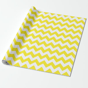 Cadeau Grand papier d'emballage jaune et blanc de Chevron