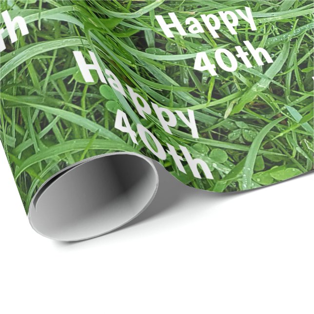Cadeau Grass vert 40e Anniversaire papier d'enveloppement (Coin rond)
