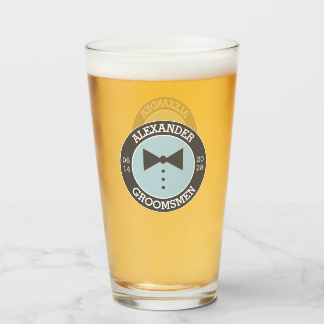 Cadeau Groomsmen | Nom Bow Cravate Mariage Verre d (Devant (rempli))