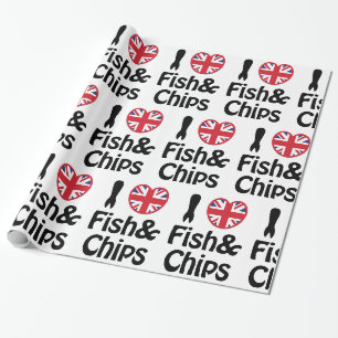 Cadeau I Heart [Love] Poisson & Chips Papier à envelopper