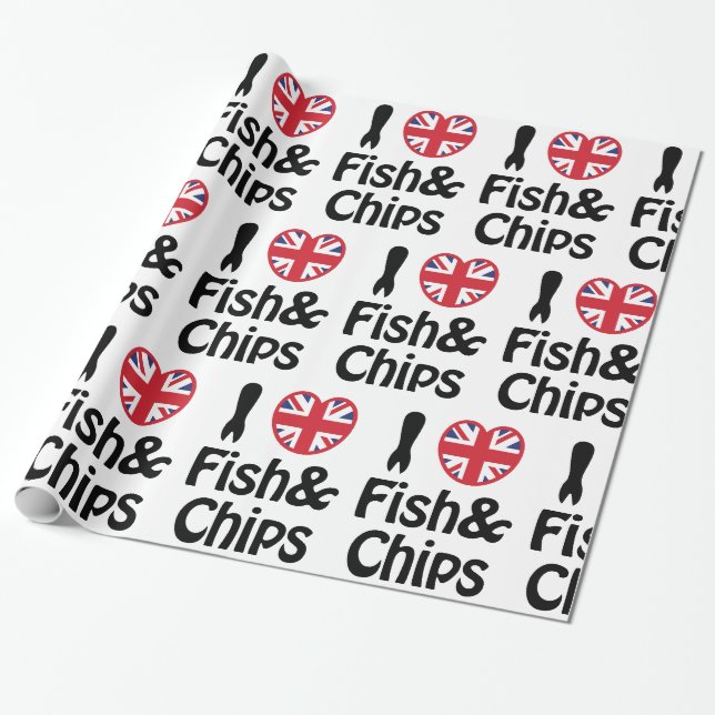Cadeau I Heart [Love] Poisson & Chips Papier à envelopper (Déroulé)