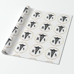 Cadeau Infirmières Caduceus Papier à enveloppement noir e