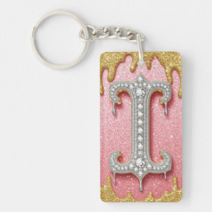Cadeau initial lettre I or diamanté rose pour femm