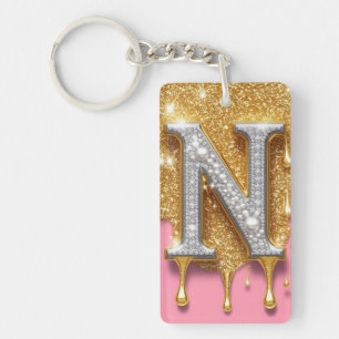 Cadeau initiale lettre N dorée sur fond diamant ro