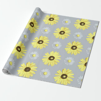 Cadeau Jaune blanc de marguerites sur le papier gris