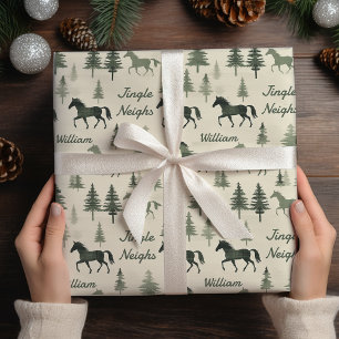 Cadeau Jingle Neighs" Papier d'enveloppement de chevaux  