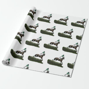 Cadeau Jockey Cheval Saut En Papier Enveloppé Vert