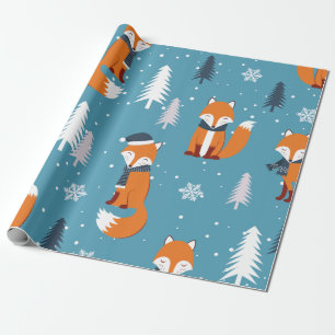 Cadeau Joli Noël Orange Fox Motif papier d'enveloppement