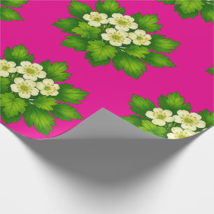 Cadeau Joli papier d'emballage à fleurs blanches et feuil