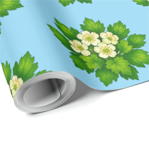 Cadeau Joli papier d'emballage à fleurs blanches et feuil